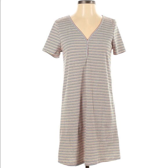 Everly Womens S Small Striped V Neck Short Sleeve Relaxed Fit Mini Casual Dress - Picture 1 of 6